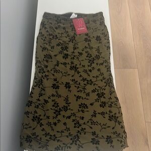 Velvet Olive Green Floral Skirt